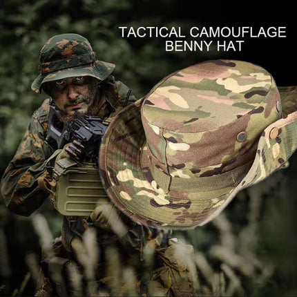 Outdoor Tactical Fisherman Hat Camo Penny Hat Summer Mountaineering Training Sunshade Round Edge Hat Mask Two-piece Set