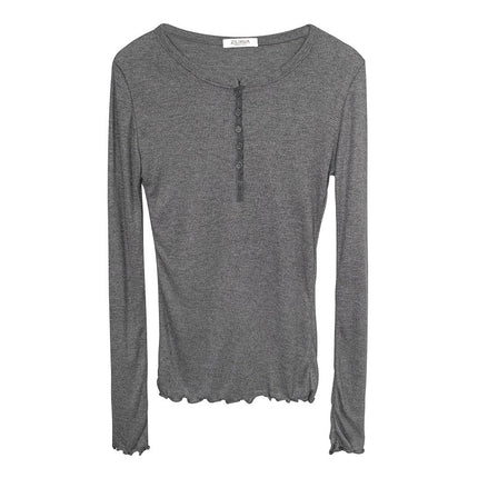 South Korea Dongdaemun all-match sexy hot girl slim fit slimming slightly transparent figure long sleeve T-shirt bottoming shirt top for women