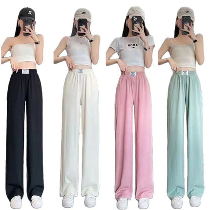 Summer Elegant Artistic Casual Pants Trendy Women's Lazy Fashion Popular All-match New Ice Silk Pants Simple Wide-leg Pants
