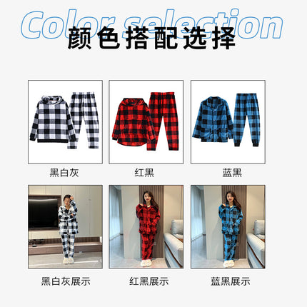 Autumn and winter plaid flannel pajamas set padded warm coral Plaid men's and women's home clothes wholesale