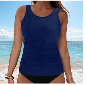 2025 New Cross-Border European and American Solid Color Two-Piece Swimsuit Solid Color Sexy Bikini Beach Hot Spring Swimwear Top
