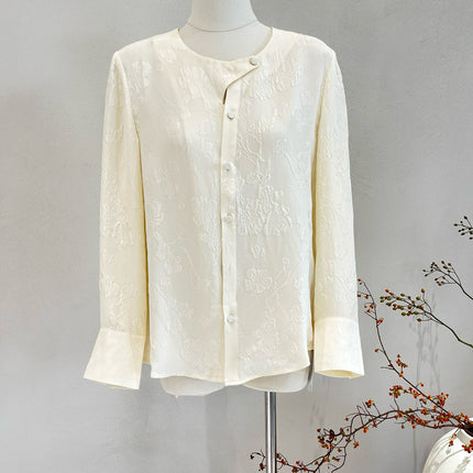 New Chinese-Style Light National Style Silk Shirt for Women, 2026 Spring/Summer New Model, 19 Momme Guanle Crepe Long-Sleeve Mulberry Silk Top