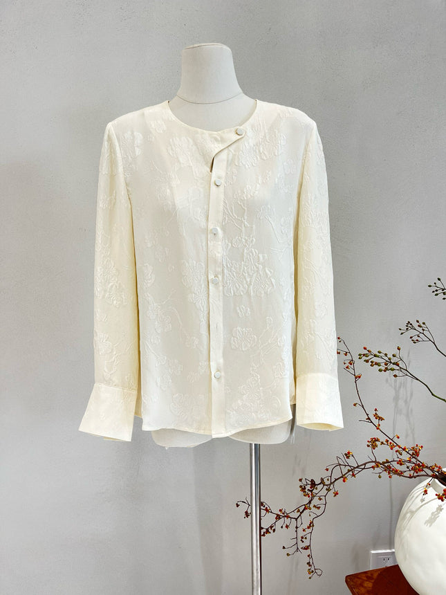New Chinese-Style Light National Style Silk Shirt for Women, 2026 Spring/Summer New Model, 19 Momme Guanle Crepe Long-Sleeve Mulberry Silk Top
