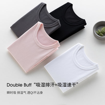 Retro Time T Double-sided Knitted Moisture Absorption Quick-drying Short-sleeved Fit Shoulder Round Neck Top Cool Sunscreen T-shirt for Women