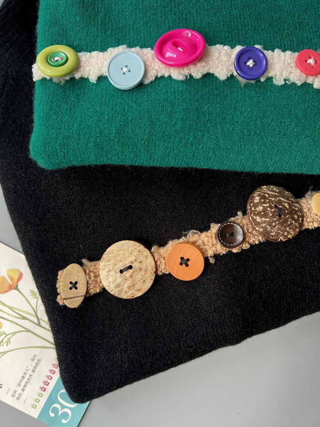 Loose Lazy Green Sweater Women's Small High Collar Vintage Button Decorative College Style Mock High Collar Sweater Jacket