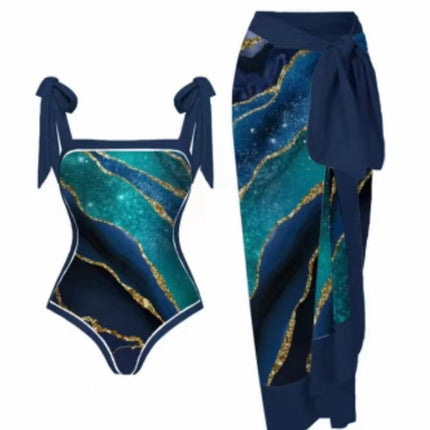 European and American one-piece swimsuit bikini suit bikini conservative belly-covered beach skirt chiffon wrap skirt hot spring swimsuit