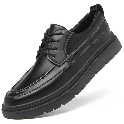 Autumn 2023 New Black Men's Business Casual Leather Shoes Men's Korean Style Youth Board Shoes Lace Breathable Men's Shoes