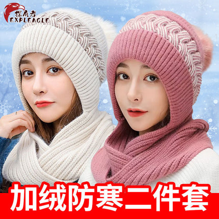 Wool Hat Children 2024 Fall/Winter New Fashion Joker fleece-lined Thickened Scarf Integrated Cold-proof Ear Protection Knitted Hat