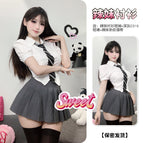 Hot girl shirt short sleeve + C310 dark gray + hot girl tie / XS