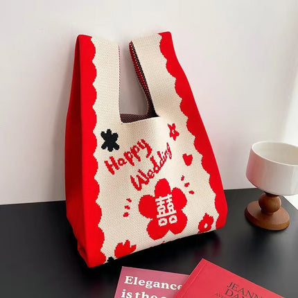 New Ins Bag Knitted Handbag Large Capacity Bucket Bag Versatile Daily Work Clothing Tote Bag Female Souvenir