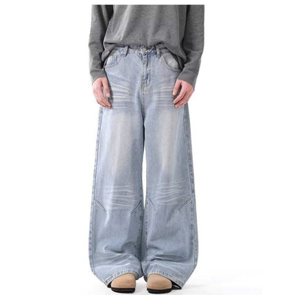 American Vintage Washed light blue Jeans Men's and Women's Casual 2025 Spring New Straight Loose Pants