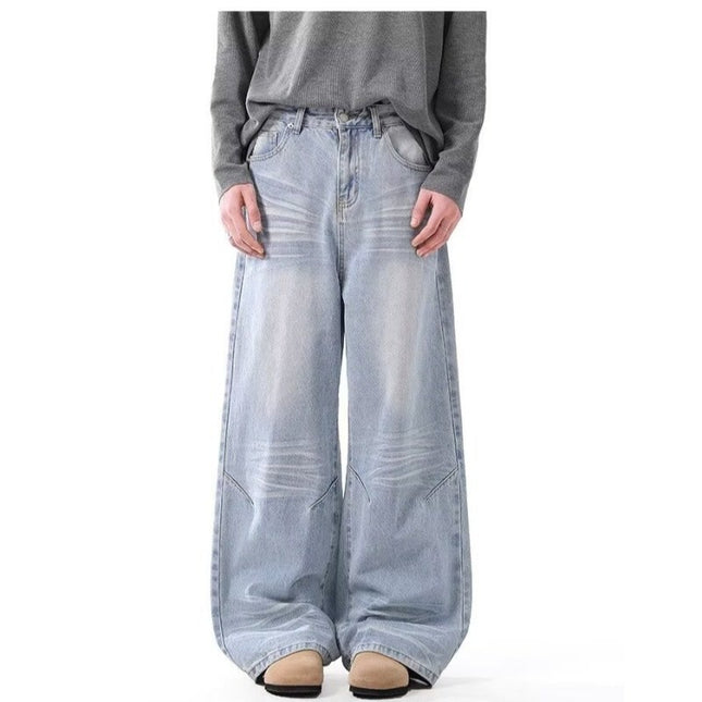 American Vintage Washed light blue Jeans Men's and Women's Casual 2025 Spring New Straight Loose Pants