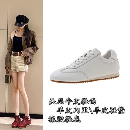 First-Layer Cowhide German Training Shoes, White Sneakers for Women, 2026 Spring Versatile Casual Sports Lace-Up Shoes, Red