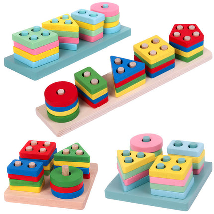 Children's Educational Montessori Geometry Set Column Early Education 3 to 6 Years Old Boys and Girls Baby Shape Matching Building Block Toys