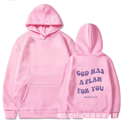 Foreign Trade Women's Velvet Sweatshirt with Gradient Letters on the Back Kangaroo Flap Pocket Pants Drawstring Print Hoodie