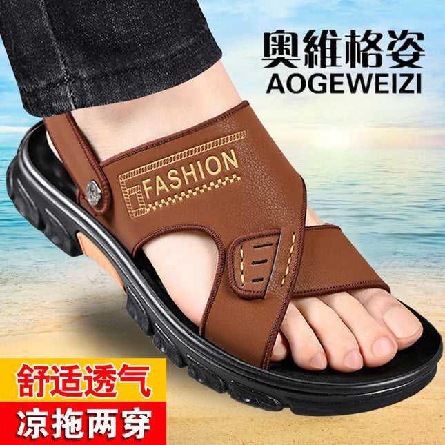 Sandals Men's Summer 2023 New Fashionable Soft Leather Casual Sports Driving Outer Wear Beach Shoes Men's Air Cushion Slippers