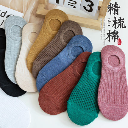 Spring and Summer Thin Invisible Socks Silicone Non-slip Non-falling Japanese Fashionable Striped Shallow Mouth Low-side Candy Color Women's Boat Socks