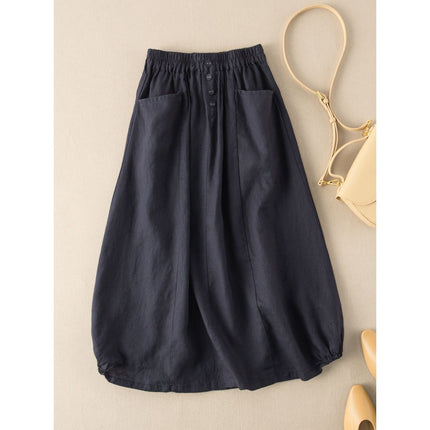plus size Women's 2023 Summer New Cotton and Linen Vintage Skirt Slimming Artistic Elegant Mid-length High Waist A- line Skirt