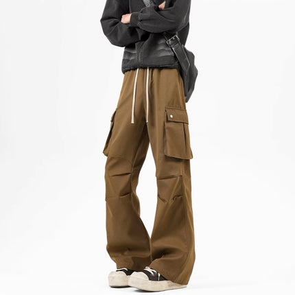 American Retro Maillard Brown Paratrooper Crane Pants for Men and Women Spring Loose Straight Wide Leg Pants Casual Floor Pants