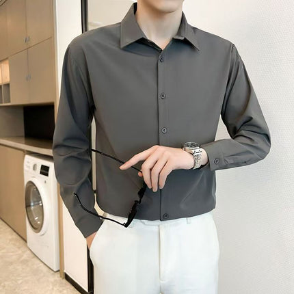 Light Mature Korean Style Long Sleeve Shirt Men's High Quality Four-sided Spring and Autumn New High-grade Draped Shirt Fashionable Casual
