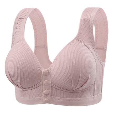 Cross-Border Large Size Fixed Cup Front Buckle Mother's Underwear Middle-Aged and Elderly Large Size No Rims Comfortable Back Push-Up Bra