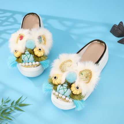 Retro Tiger Head Shoes Spring New Flat Chinese Style Intangible Cultural Heritage Handmade Tiger Head Shoes New Chinese Style Embroidered Slippers for Home