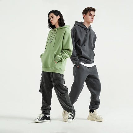 Men's Autumn and Winter 345g Pure Color Hoodie Thickeneded and Velvet Oversize Brushed Men's Hooded Sweatshirt Thickeneded and Warm