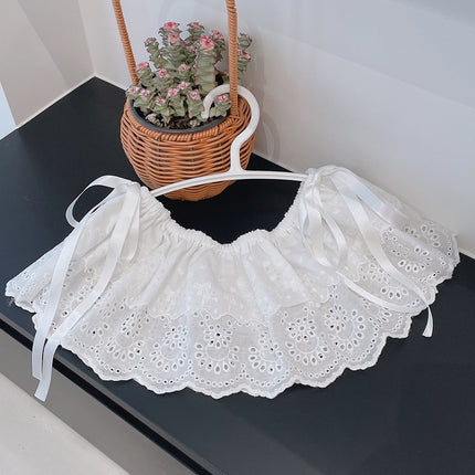 South Korea Dongdaemun 100% Pure Cotton Embroidery Hollow Double Strap Fart Curtain Skirt Wearing Cover Overlay Wearing All-match
