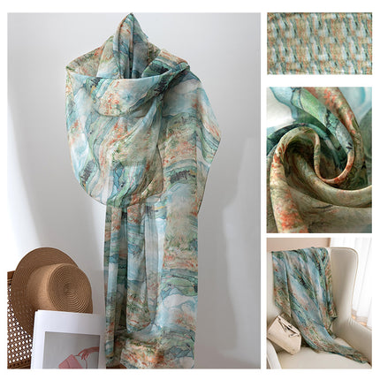 Autumn New Arrival Mulberry Silk Scarf for Women, Green Small Floral Shawl, Long Silk Scarf, Ready for Wholesale