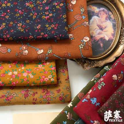 Ethnic Bohemian Fabric Printed Cotton and Linen Small Floral Pastoral Style Clothing Fabric Retro Southeast Asia