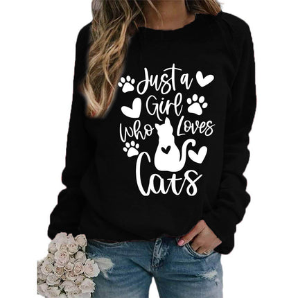 Who loves cats printed crew neck coat European size ladies coat long sleeve cross-border foreign trade supply