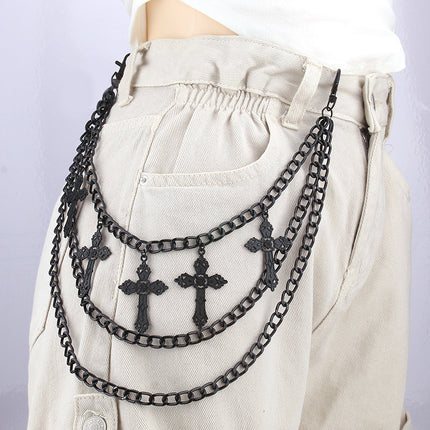 European and American Cross-Border Punk Trendy Cool Cross Pendant Pants Chain Hip-Hop Style Men's and Women's Metal Waist Chain Street Decoration