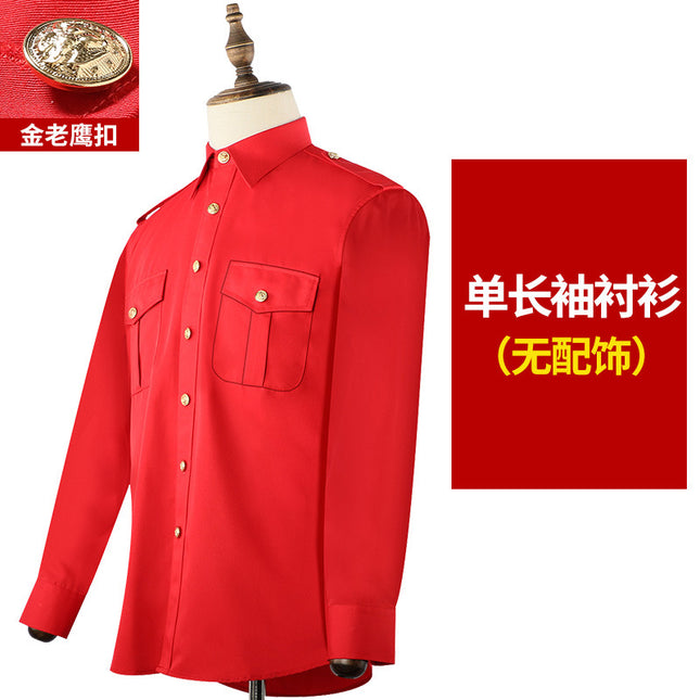 Red Uniform Shirt Security Property Guard Concierge Clothing Security Clothing Work Clothes Shirt Professional Drummer Performance Clothes