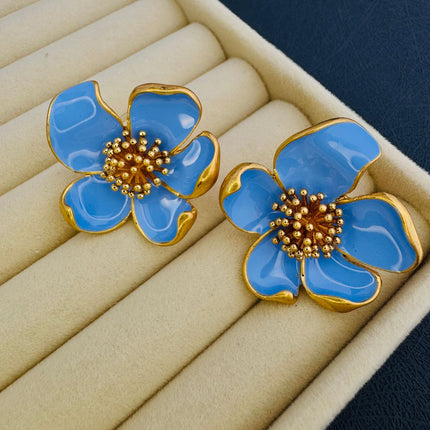 Oscar European and American Style Exaggerated High-End Old Vintage Enamel Flower Drip Glaze Earrings Niche Design Earrings for Women
