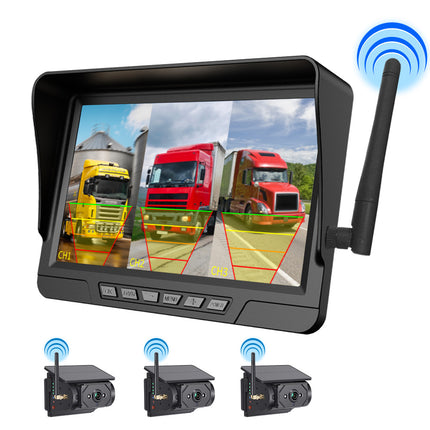 Rv-Specific Reversing Camera, Solar-Powered Wireless Camera, 7inch Display Screens, Blind Spot Warning, Universal for Trailers