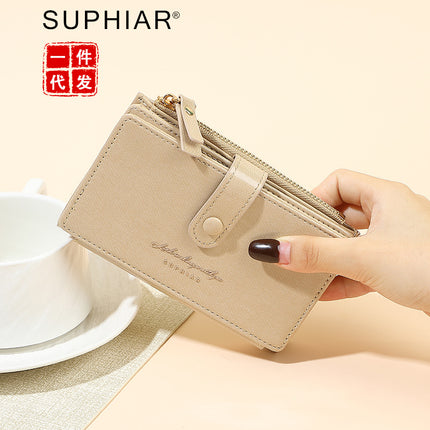 Cross-Border Southeast Asia Multi-Card Slot 80% off Women's Wallet Card Holder Integrated Pu Lacquer Simple Mid-Length Women's Wallet