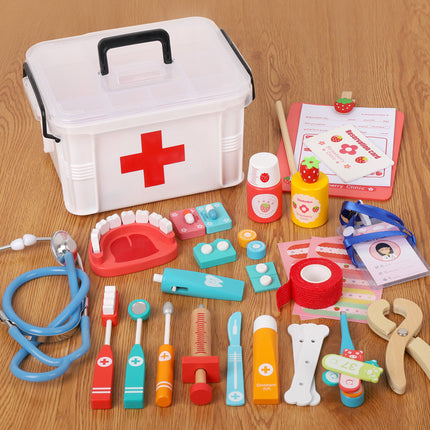 Children's wooden simulation doctor nurse toy suit play house boy girl stethoscope role-playing toy