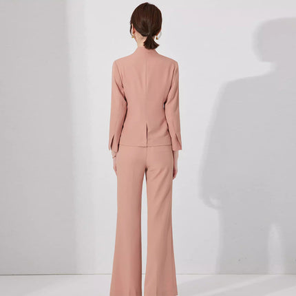 Spring and Autumn New Pink Elegant Goddess Fan Professional Suit Fashion Collarless Broadcasting Host Dress Dress