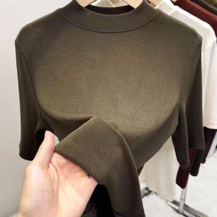 2025 New Style Half-High Collar Solid Color Five-Quarter Sleeve Inner Layering Shirt for Women, Versatile Spring Slimming and Elegant Top T-Shirt