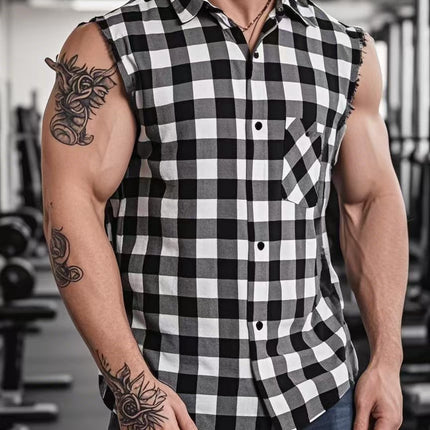 Cross-border Foreign Trade Men's plus size Sleeveless Plaid Shirt Loose Breathable Rag Casual All-match Men's Vest