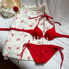 Big red bikini + bow blouse / S 40-47.5kg
