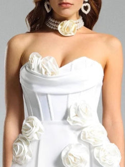 European and American Foreign Trade Women's Dress Three-Dimensional Flower Decoration Tight Tube Top Bandage dress Elegant Wedding Party Short Dress