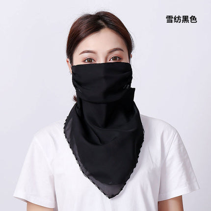 Summer sun protection mask scarf women's large mask neck protection breathable full cover face UV protection chiffon thin veil scarf