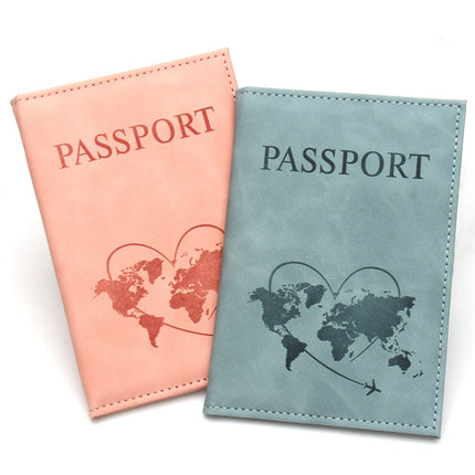 World Map Heart-Shaped Airplane Passport Holder, Lightweight Leather Passport Book, Portable, Unisex Passport Book