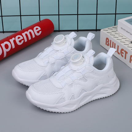 Children's Rotating Button Campus White Shoes 2023 Summer Mesh Breathable Sneakers for Older Kids Lightweight Running Shoes