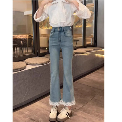 Pear-Shaped Figure Plus-Size Women's Flared Jeans Summer High-Waisted Stretchy Slimming Petite Cropped Pants