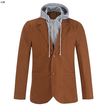 Stitching Removable Hat Small Suit Men's Two-Button Casual Suit One-Piece Fat Man Jacket plus size Jacket