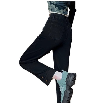 Black Smoke Tube Jeans Women's Trendy All-match New High Waist Slimming Slim-fit Cropped Stitching Narrow Straight Trousers