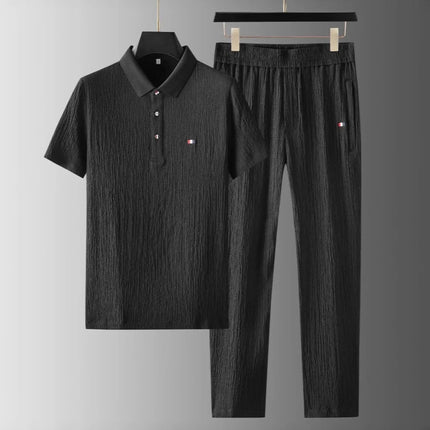 Summer Men's Suit Men's Full Set Casual Two-Piece Polo Collar New Summer Thin Lapel Trend