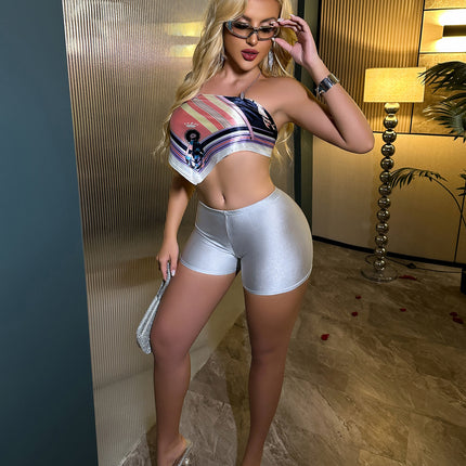016 # Cross-Border European and American New Nightclub Bar Sexy Backless One-Line Tube Top Mercerized High-Waisted Shorts Hot Pants Suit